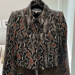Veronica Beard Black and Brown Snake Print Leather Blazer